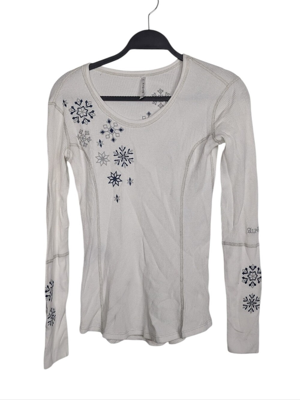 Alp N Rock Snowflake Embroidered Waffle Knit Henley Thermal Apres Ski Top XS